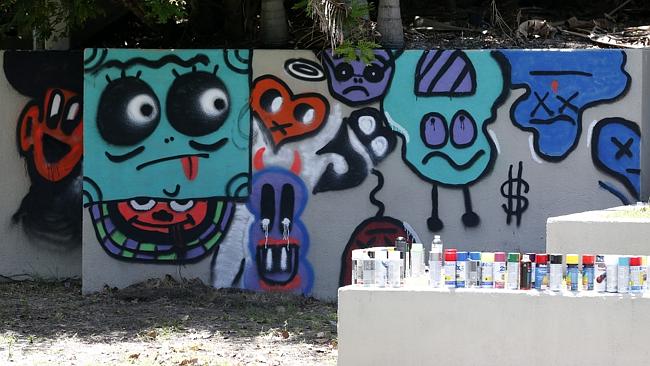 AThe aftermath of Justin Bieber's graffiti spray at the Gold Coast's QT Hotel. P...