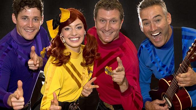 The Wiggles return with new members, Lachy (purple), Emma (yellow), and Simon (red), along with original member Anthony (blue...