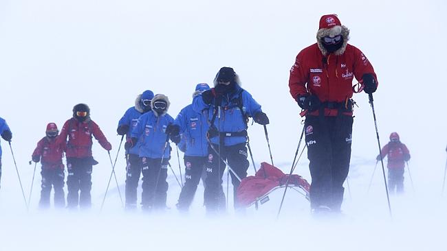 Prince Harry (right) with members of the Walking with the Wounded trek team training near Novo, Antarctica. Picture: AP Photo...