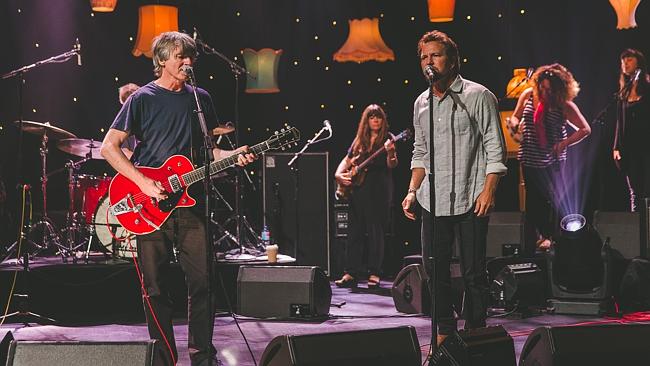 Fans howled for them ... Neil Finn and his mate Pearl Jam frontman Eddie Vedder. Picture: Supplied