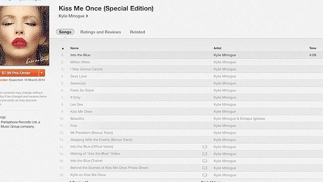 The tracklisting for Kylie Minogue's new album appeared briefly on iTunes. Picture...
