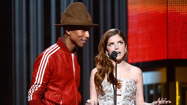 Pharrell Williams even kept the hat on when he took the stage to present an award with Anna Kendrick. 