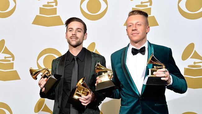 Macklemore (at right) and Ryan Lewis won multiple awards on the night — although Mack later claimed he wasn’t a ...