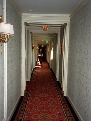 A corridor leading to room 524 at the Ritz-Carlton. 