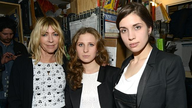 Help from new friends ... Sonic Youth's Kim Gordon with Masha Alyokhina and Nadya Tolokonnikova at The Spotted P...