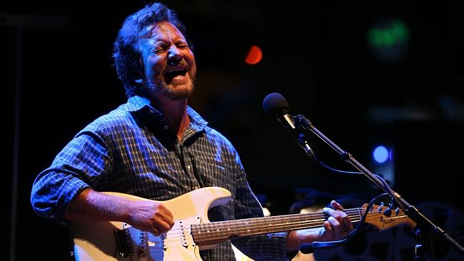 Eddie Vedder in full voice during his first solo concert at the State Theatre in Sydney. Picture: Richard Dobson