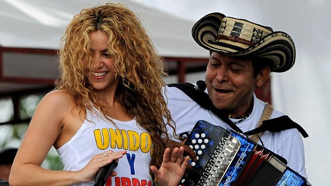 Shakira performs during Colombia's independence day celebrations in 2008.
