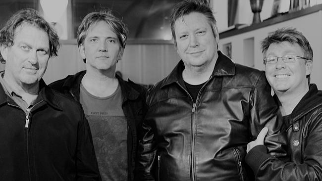Sunnyboys main man Jeremy Oxley, second from right, with friends, from left, Brendan Gall