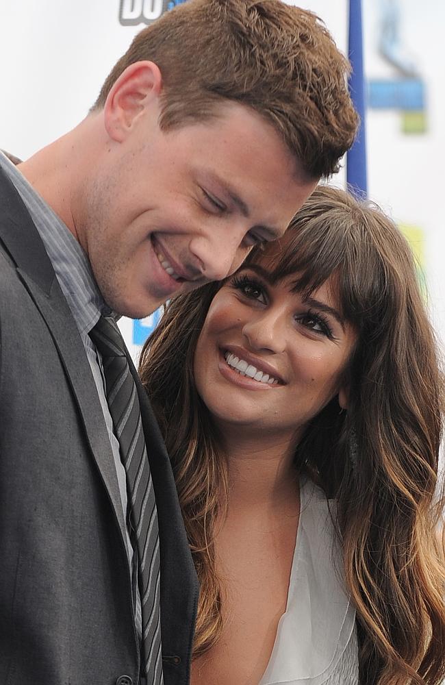 FILE - This Aug. 19, 2012 file photo shows Cory Monteith, left, and Lea Michele at the 2012 Do Something awards in Santa Moni...