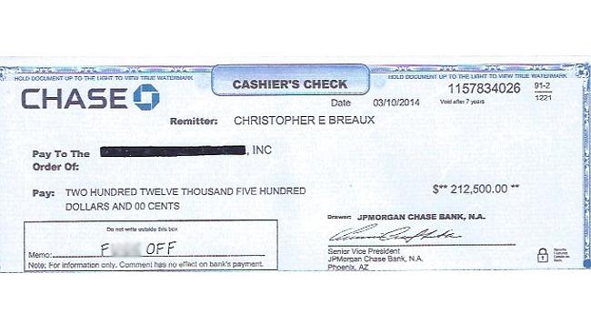 Frank Ocean's cheque to Chipotle, with a charming little message to boot.