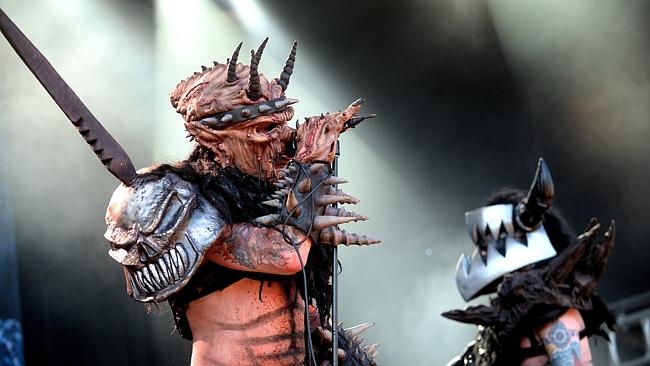 Showman... Brockie on stage with GWAR at Sound Wave Adelaide 2014. Picture: Noelle Bobrig