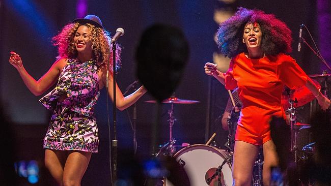 Sisters are doin’ it for themselves ... Beyonce (L) joins sister Solange on stage at Coac