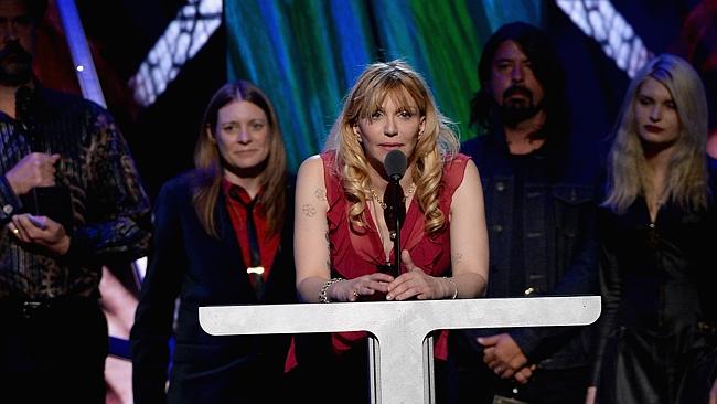 Courtney Love honours Nirvana onstage at the 29th Annual Rock And Roll Hall Of Fame Induc