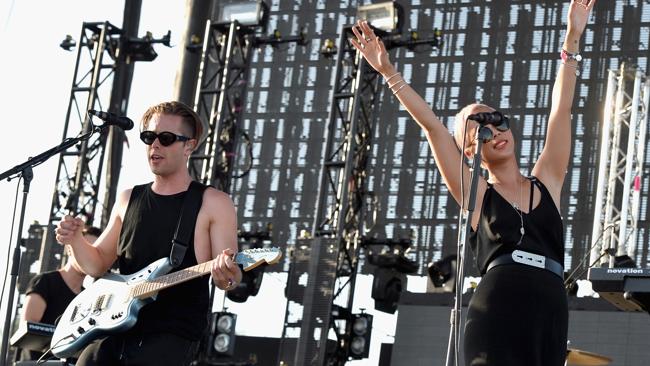Alisa Xayalith (R) and Thom Powers of The Naked and Famous at Coachella. Picture: Getty I
