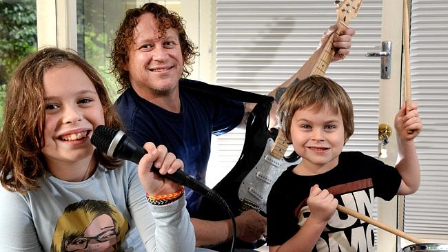 South Australian rock musician Dave Gleeson at home with daughter Bella, 9, and son James