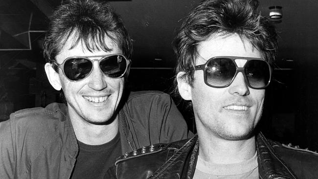 North Adelaide in December 1981 ... Brent Eccles (left) and Doc Neeson of The Angels.
