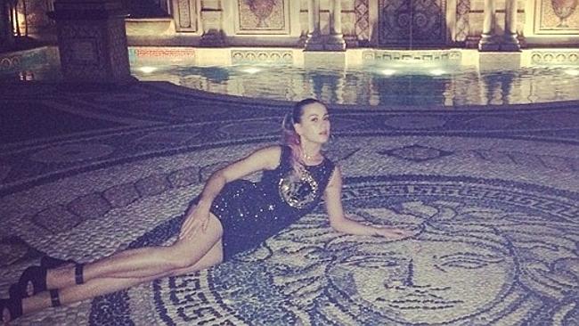 Katy Perry with the 24-carat gold pool. Picture: instagram.com/katyperry