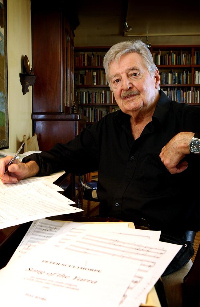  Composer Peter Sculthorpe at work in his studio in Woollahra, Sydney. Peter has composed a piece titled 'Song of the Yarra' ...