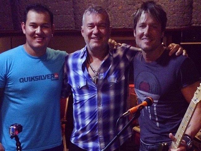 A Facebook shot shows Jimmy Barnes in the studio with Jackie James Barnes and Keith Urban