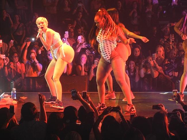 Miley Cyrus performs in concert in San Juan, Puerto Rico.