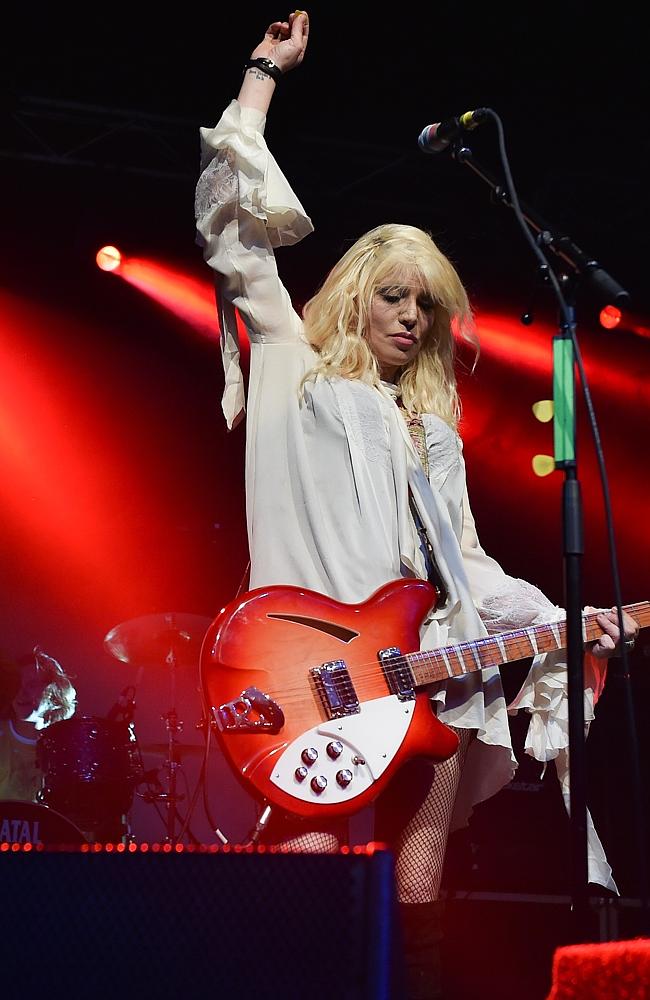 Dangerous ... Courtney Love can live dangerously on stage or the speaker stack. Picture: 