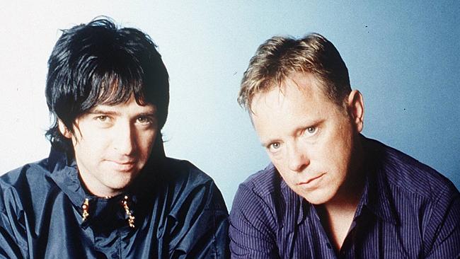 Collaboration ... Johnny Marr with Bernard Sumner in his Electronic days.