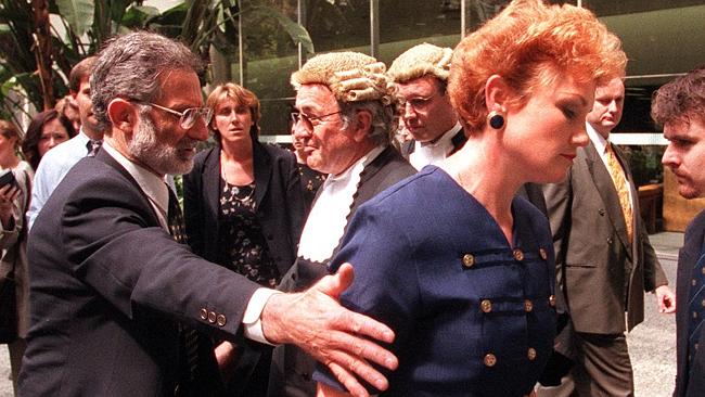 Defamation lawsuit ... Pauline Hanson leaving court after winning an injunction against T