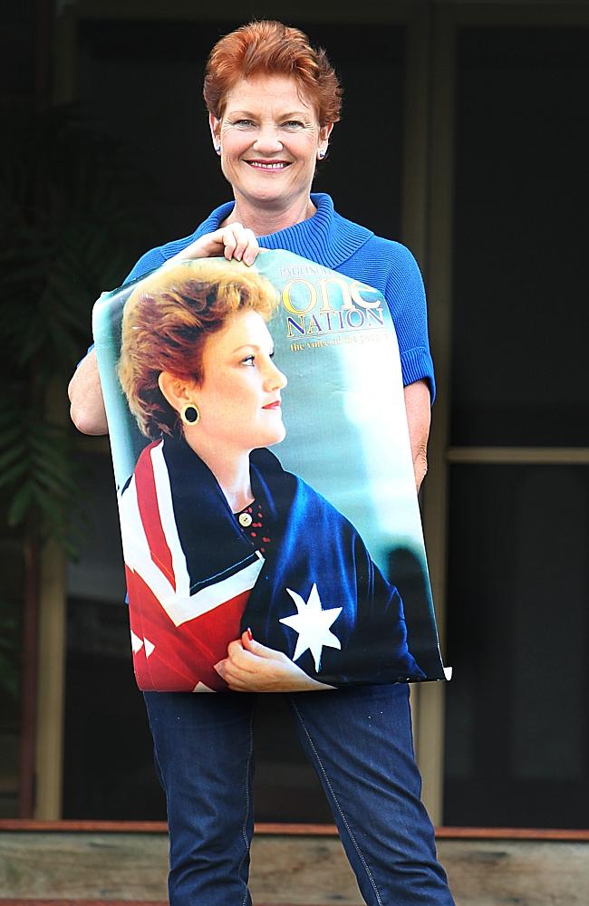 New tilt ... Pauline Hanson at her home in Coleyville today after announcing her latest b
