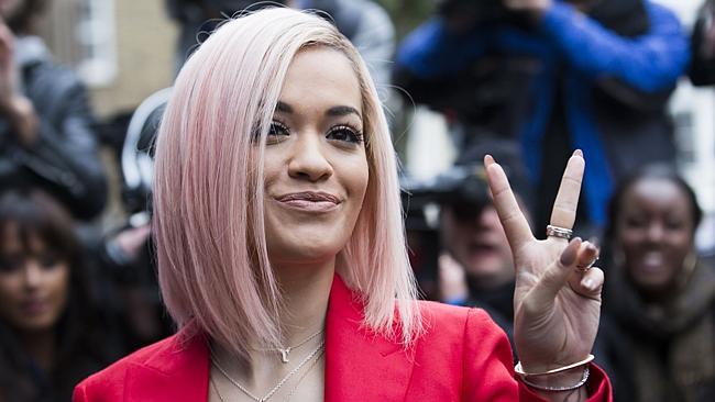 British singer Rita Ora arrives at a west London studio to record the new Band Aid 30 sin