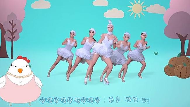 The bizarre video combines animated chickens and real-life dancers.