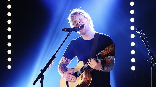 Ed Sheeran doing what he loves on stage. Picture: Justin Lloyd