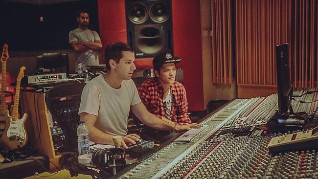 Studio gurus ... Producer Mark Ronson and Bruno Mars collaborating on Uptown Funk. Pictur