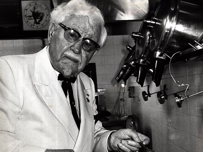 Hot water ... Kentucky Fried Chicken founder Colonel Sanders. Pic Gary Graham