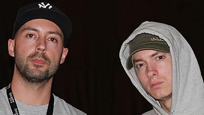 Melbourne music producer M-Phazes (left) with his music partner Eminem.