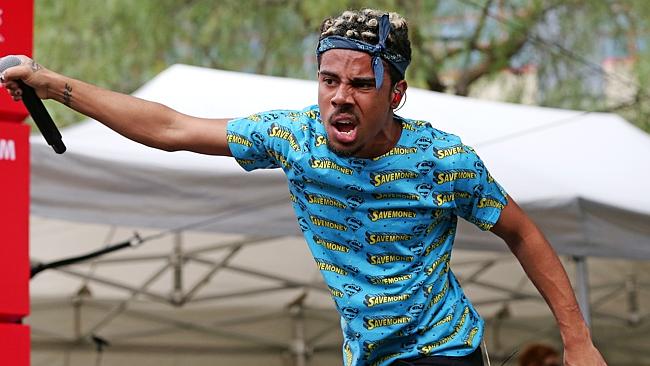 Vic Mensa working blue at 2015 St Jerome's Laneway Festival - Melbourne. Vic Mensa. Pictu