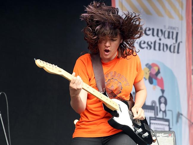 Courtney Barnett preforming at the Laneway Festival, in Sydney. Picture: Andrew Murray