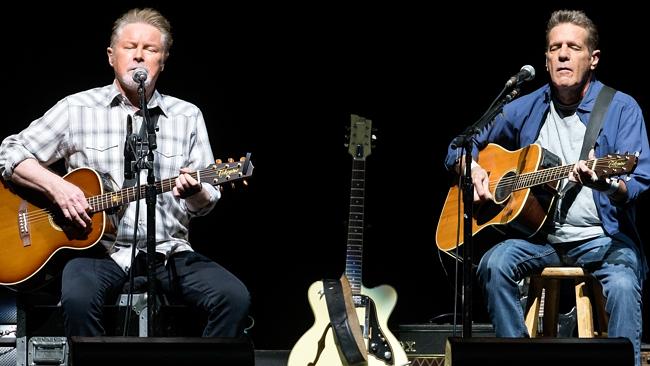 Take a seat ... Don Henley and Glenn Frey perform during the Eagles concert at Rod Laver 