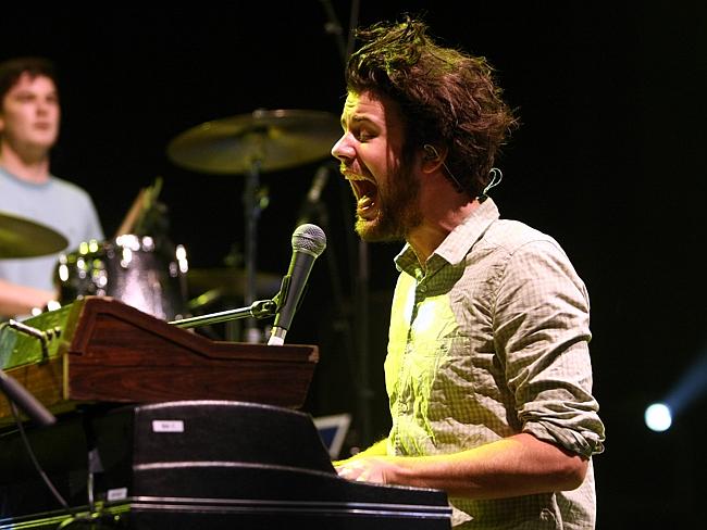 Giving it his all ... Angelakos and Passion Pit at the 2010 Adelaide Big Day Out.