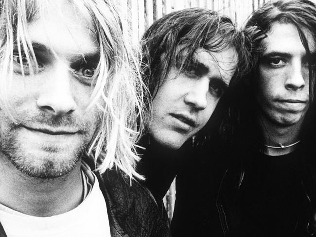 Nirvana ... Cobain with band mates Krist Novoselic and Dave Grohl. Picture: Supplied