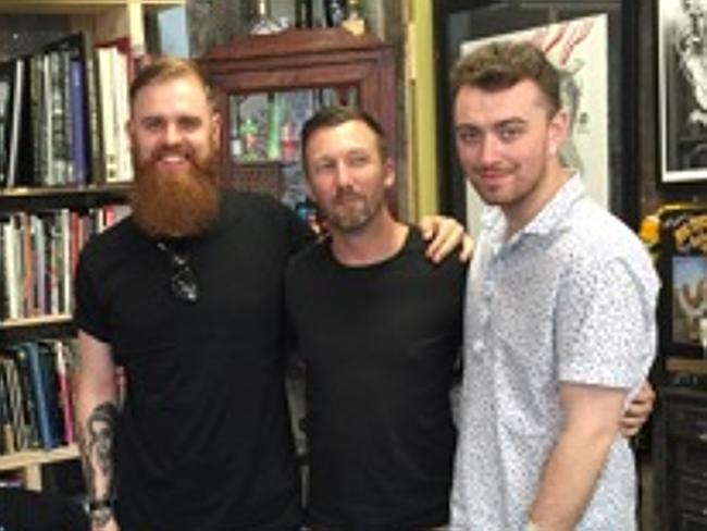 Inking his Australian experience ... Sam Smith gets a tattoo with Sydney tattoo artist Rh
