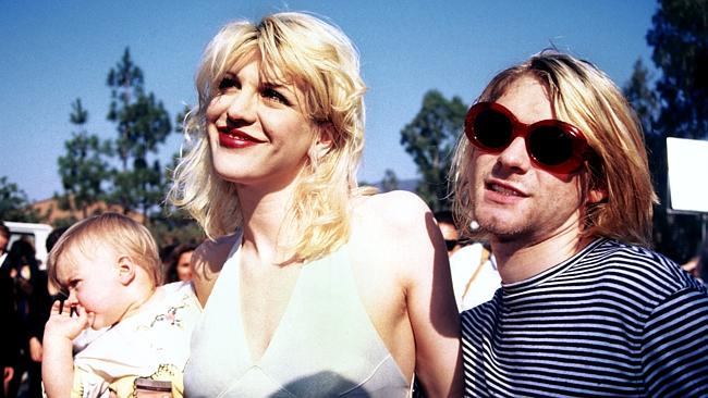 Family portrait ... Frances Bean Cobain as a bub, with her parents Courtney Love and Kurt