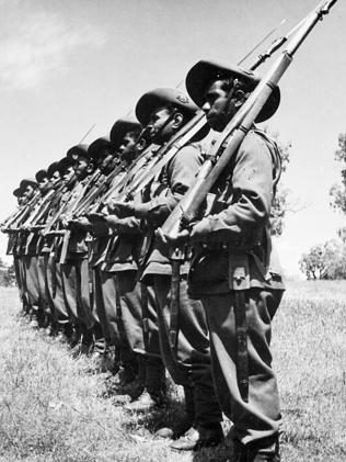 Indigenous service ... soldiers from the special platoon at Number 9 camp at Wangaratta i
