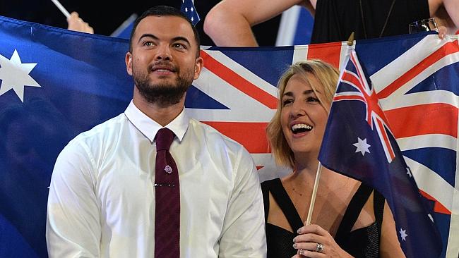 Guy Sebastian and wife Jules representing Australia waits for the voting to start during 