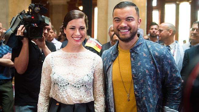 Aussie hope ... Guy Sebastian poses with Ann Sophie Duermeyer of Germany. Picture: Getty 
