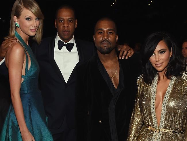 Taylor Swift, Jay Z and Kanye West and Kim Kardashian at the Grammy’s. Picture: Getty