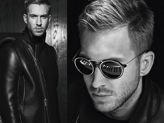Leather look ... Calvin Harris - clothed - in the new Emporio Armani camapign. Picture: I
