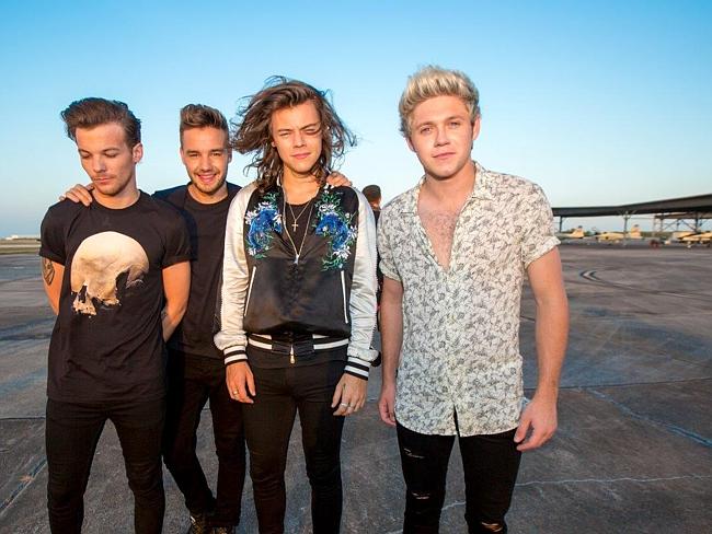 Highly anticipated ... One Direction, pictured on the set of the video for Drag Me Down, 